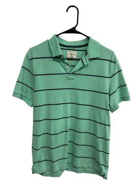 J.Crew Medium Mens Green Striped Polo Shirt Short Sleeve Cotton Collegiate